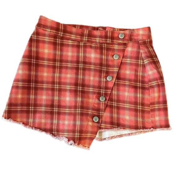 ⭐️5/$25 SO Orange, Pink and Red Plaid Skort - Picture 1 of 2